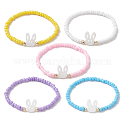 5 pièces 5 couleurs ensembles de bracelets extensibles en perles de verre&nbsp;BJEW-MZ00126