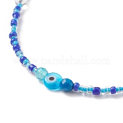Collana con perline di vetro e malocchio in vetro lavorato a lume con chiusura in acciaio inossidabile 304 per donna&nbsp;NJEW-JN04114