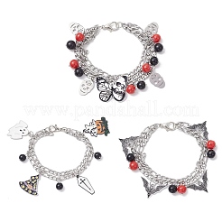 3 pz. 3 stili tema Halloween braccialetti multifilo con catene figaro in acciaio inossidabile 304&nbsp;BJEW-JB12094