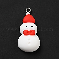 クリスマスの不透明な樹脂ペンダント  プラチナトーンの鉄ループ付き  雪だるまチャーム  ホワイト  34x16x8.5mm  穴：2x2.6mm&nbsp;RESI-G043-A09
