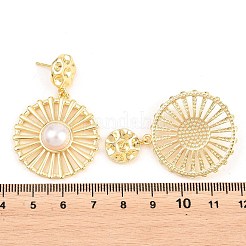 Orecchini pendenti rotondi piatti in ottone e ABS con perle finte&nbsp;EJEW-T051-04G