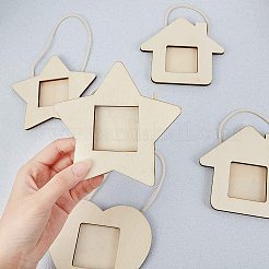 ウッドペンダント  フォトフレームのテーマ  染色されていない  ハウス  スター  ハート  アンティークホワイト  15個/セット&nbsp;WOOD-PH0008-61