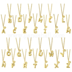 304 нержавеющая сталь прозрачный кубический цирконий сердце и буква подвеска панцирное ожерелье цепочка для женщин NJEW-FS00012-27Y