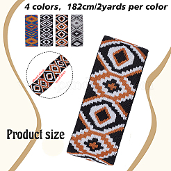 8 ярд 4-цветный вышитый в этническом стиле плоский полиэстеровый эластичный резиновый шнур/лента OCOR-FG0001-17