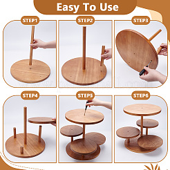 4-ярусная круглая деревянная стойка для ювелирных изделий&nbsp;ODIS-WH0086-168
