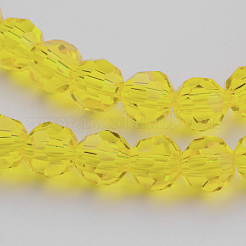 クリアガラスビーズ連売り  模倣オーストリアクリスタル  ファセット（32ファセット）  ラウンド  きいろ  4mm  穴：1mm  約96~100個/連  14~14.5インチ&nbsp;X-GLAA-G013-4mm-68