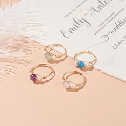 Kupferumwickelter natürlicher und synthetischer Edelsteinring für Damen&nbsp;RJEW-JR00433