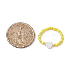 Растягивающиеся кольца из натуральных ракушек в форме сердца и стеклянных бисера RJEW-JR00606