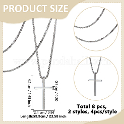 8 stücke 2 farben legierung kreuz anhänger 667 edelstahl box kette halsketten&nbsp;NJEW-GO0001-23