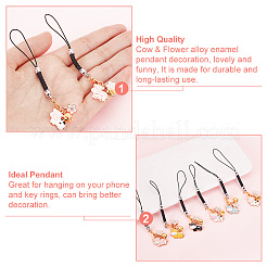 Подвеска из эмалированного сплава с изображением коровы и цветов HJEW-AB00481