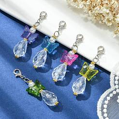 Pendenti con perline acriliche trasparenti a farfalla&nbsp;HJEW-JM00574