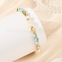 Set di braccialetti da donna in 2 stili diversi con perline cubiche sfaccettate in lapislazzuli e larimar naturali e perle naturali.&nbsp;BJEW-JB14475
