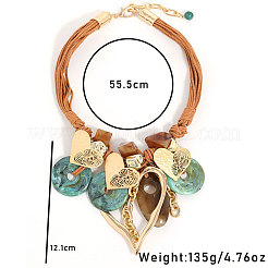 Многорядные вощеные шнуры-нагрудники в стиле бохо с подвеской в виде диска из сплава смолы в форме сердца для женщин FS-WGB6778-01