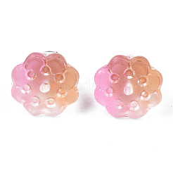 透明スプレー塗装ガラスチャーム  ライトゴールドメッキ真鍮パーツ  蓮の莢  ピンク  11x11mm  穴：2mm&nbsp;GLAA-S054-27E