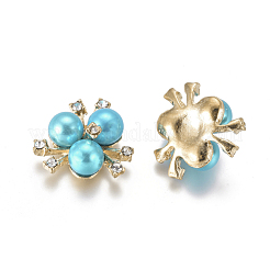 合金カボション  クリスタルラインストーンとアクリルイミテーションパール  花  ライトゴールド  シアン  19~20x21~22x10mm&nbsp;PALLOY-I198-A02