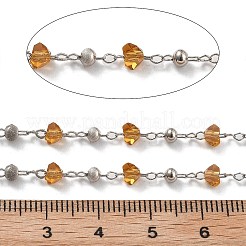 手作りの真鍮とガラスのビーズチェーン  ネックレスブレスレット作りのために  長持ちメッキ  ハンダ付け  スプールで  ダークオレンジ  4.5x4.5x3mm  約16.40フィート（5m）/ロール&nbsp;CHC-L051-03P-05