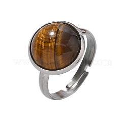 Halbrunde Fingerringe aus natürlichem Tigerauge&nbsp;X-RJEW-M062-01P-08