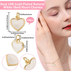 10 шт. подвески в форме сердца из натуральной белой ракушки из латуни&nbsp;KK-BBC0018-99