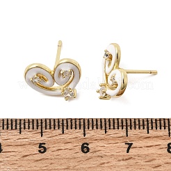 Серьга-гвоздик в форме сердца из латуни с микропаве из кубического циркония&nbsp;EJEW-H180-15G-01