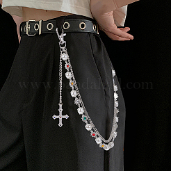 1 stück legierung bunte strass blume & kunststoff perle link kette doppel schicht hosen ketten&nbsp;AJEW-GF0012-74