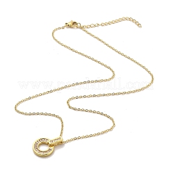 304ステンレススチールペンダントネックレス  真鍮製マイクロパヴェクリアキュービックジルコニアペンダントネックレス  フラットラウンド  17.91インチ（45.5cm）ペンダント：14x14.5mm&nbsp;NJEW-U002-09G