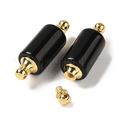天然な黒曜石のコネクタチャーム  金メッキ304ステンレススチール製金具付き  列リンク  36x12mm  穴：1.2~1.4mm&nbsp;G-Z039-01G-05