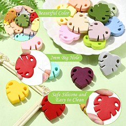 18 шт. 18-х цветные бусины из пищевого экологически чистого силикона в виде листьев монстеры&nbsp;SIL-CJ0002-76