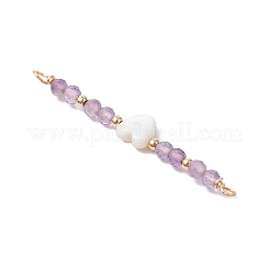 Круглые граненые подвески-фигурки из натурального смешанного камня и натуральной пресноводной ракушки в форме сердца PALLOY-JF03558