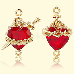 6 шт. 2 стиля латунный огнеупорный кирпич кубический цирконий роза сердце с мечом/священное сердце Иисуса соединительные подвески&nbsp;KK-BBC0020-10