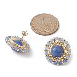 Pendientes de aventurina azul natural teñida y calentada con flores trenzadas y semillas&nbsp;EJEW-MZ00076