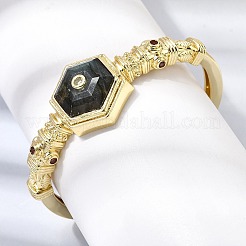Bracelets manchettes hexagonaux en laiton pavés de labradorite naturelle et de zirconiums cubiques pour femmes&nbsp;BJEW-Z172-01G-07
