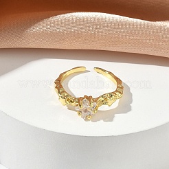 Messing Micro Pave Zirkonia Manschette offene Ringe&nbsp;RJEW-C163-20G