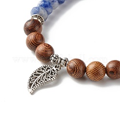 Bracelet extensible reiki jaspe naturel à pois bleus et perles de bois de wengé&nbsp;BJEW-JB06896-04