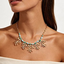 Collares babero de aleación estilo boho con colgante en forma de coral y cuentas de resina para mujer.&nbsp;WG3C14A-01