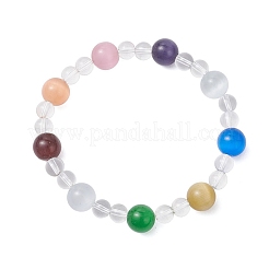 Braccialetti elastici con perline rotonde in cristallo di quarzo sintetico e occhio di gatto&nbsp;BJEW-JB12246-01