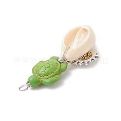 15 шт. 15 стиля подвески из натуральной раковины каури и окрашенной синтетической бирюзовой черепахи в медной проволоке&nbsp;PALLOY-JF04034