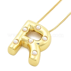Collane a catena con ciondolo a forma di lettera in perle di ottone e plastica per donna&nbsp;LS-NJEW-U017-01G-18