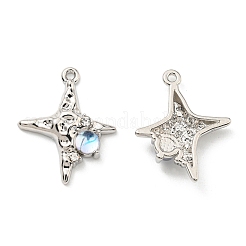 ラックメッキ合金ペンダント  ガラスとラインストーン付き  鉛フリー＆カドミウムフリー  星のチャーム  プラチナ  25x20x5mm  穴：1.4mm&nbsp;PALLOY-K010-37P