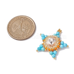 ガラスとシードビーズの編み込みペンダント  スター  シアン  30x28~30x6.5mm  穴：1.8mm&nbsp;PALLOY-MZ00259-04