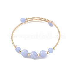 Bracciali rigidi in ottone con perline rotonde di ottone e agata blu naturale.&nbsp;BJEW-JB14463-02