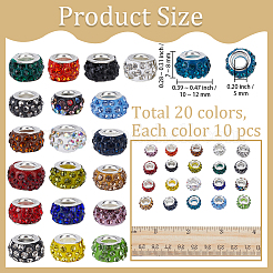 200 Stück 20 Farben handgemachte Polymer Clay Strass europäische Perlen&nbsp;CPDL-PA0001-01A