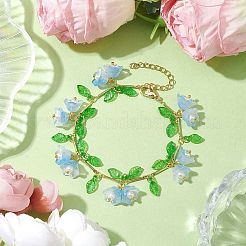 Bracelets à breloques en verre et acrylique à fleurs&nbsp;BJEW-JB10443-01