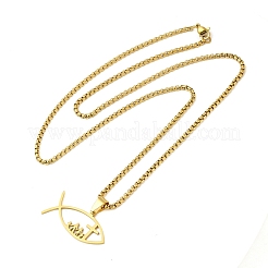 Colliers avec pendentif croix de poisson Jésus en acier inoxydable 201&nbsp;LS-NJEW-Q002-06G