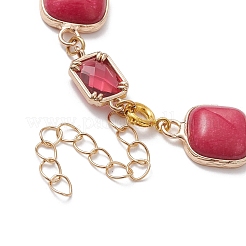 Женские браслеты-цепочки с квадратными звеньями из окрашенного натурального белого нефрита и сплава&nbsp;BJEW-JB10129