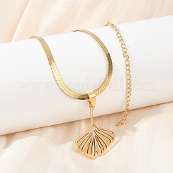 Ожерелья с подвесками в виде елочки из нержавеющей стали 201 с листьями гинкго&nbsp;NJEW-K253-36G