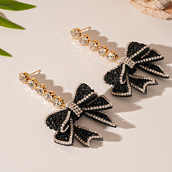 Серьги-гвоздики с бантом из латуни и стразами&nbsp;FS-WGF8F1F-01