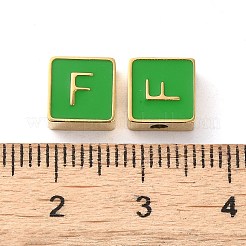304ステンレススチールエナメルビーズ  14KGP本金メッキ  文字のある正方形  文字F  8x8x4mm  穴：2mm&nbsp;STAS-L022-293G-F