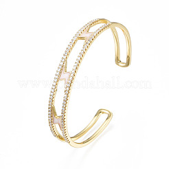 Bracelet manchette ouvert avec boulon d'éclairage en zircone cubique transparente avec émail&nbsp;BJEW-N012-022
