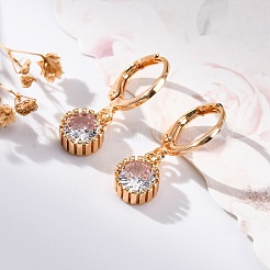 Серьги с застежкой-защелкой из латуни с прозрачным фианитом и прозрачным фианитом EJEW-K300-33G