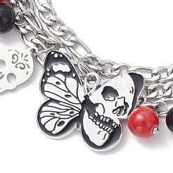 Тема хэллоуина 304 нержавеющая сталь figaro цепи многорядные браслеты BJEW-JB12094-01